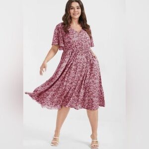 NWOT Bloomchic Dress Ditsy Floral Elastic Waist Ruffles Pocket Knee Dress 12